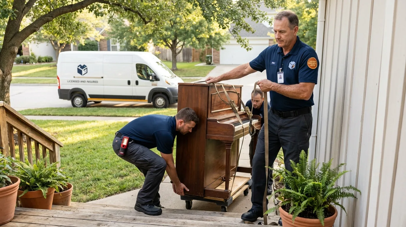 Licensed piano movers securing grand piano in Scotts Valley, CA