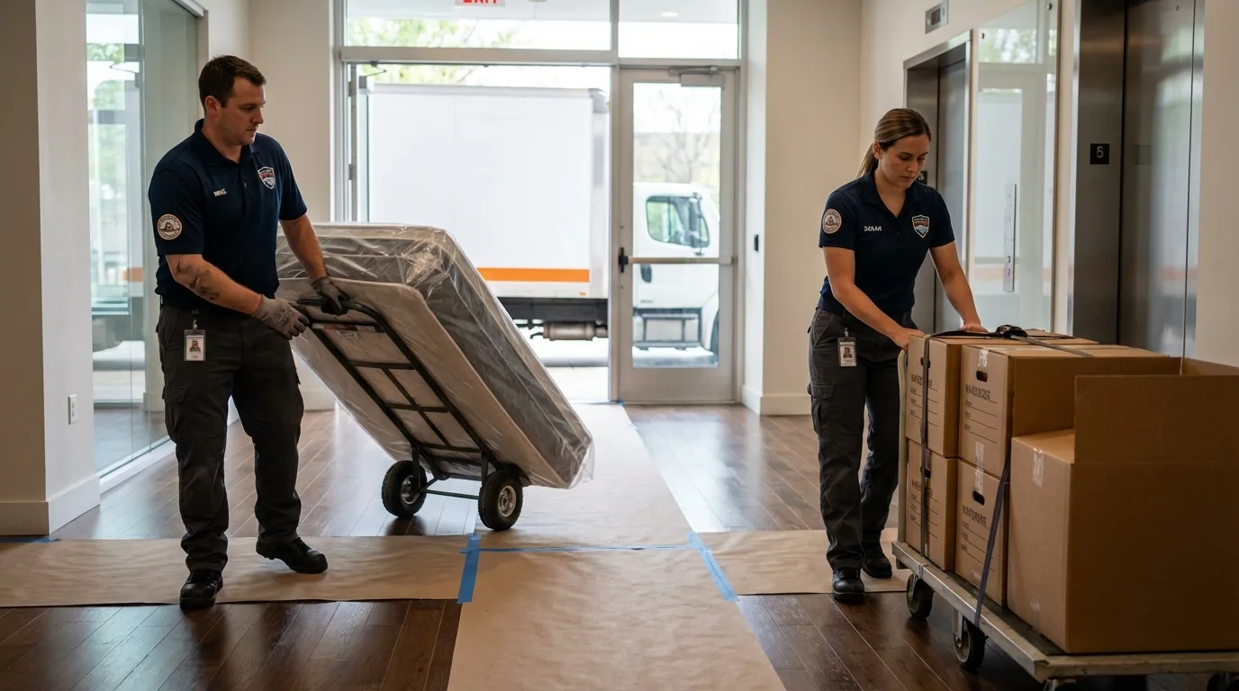 Professional apartment movers loading elevator in Scotts Valley, CA
